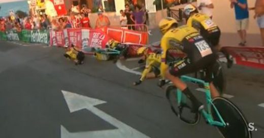 FOTO: Več kot bizarno! Razkrito, zakaj je naš šampion Roglič grdo padel na dirki po Španiji