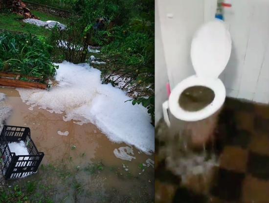 VIDEO: To so v stranišču litijskega poslopja povzročili popoldanski nalivi, toče za cel kup