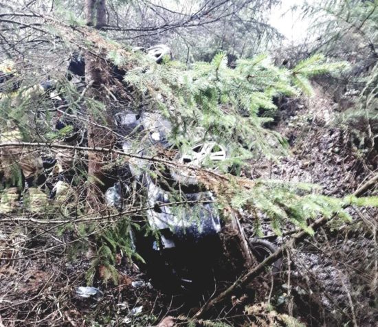 FOTO: Posnetek hude prometne nesreče, avto uničen, v njem poleg voznika pes