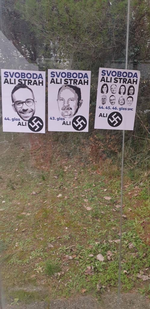 FOTO: Grožnje poslancem: Napadli so jih s svastiko