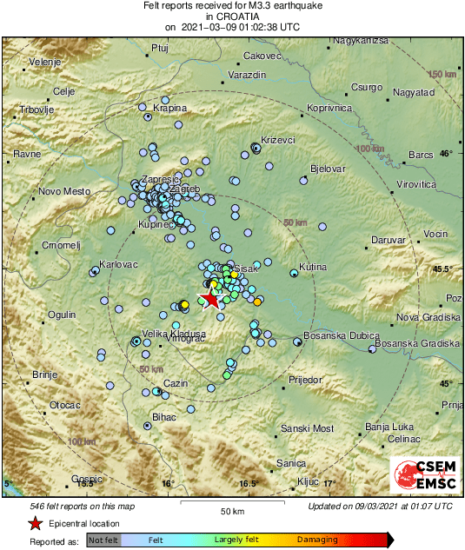 Streslo dve minuti čez drugo z magnitudo 3,9