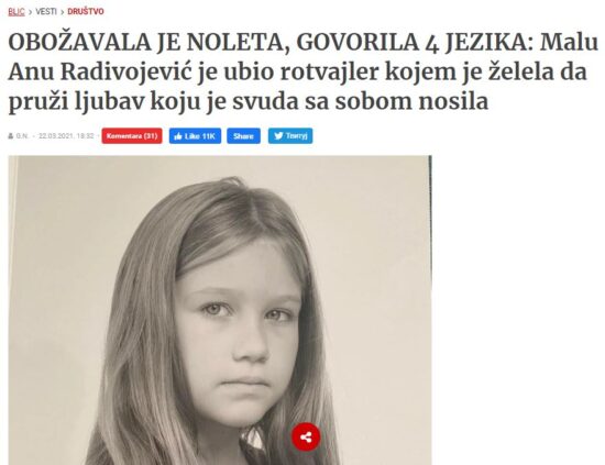 Malo Ano v Mengšu ubil rotvajler, kateremu je želela dati ljubezen, ki jo je povsod nosila s seboj