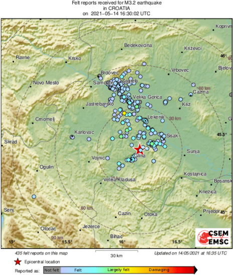 Hrvaško popoldne dvakrat streslo, drugi sunek močnejši
