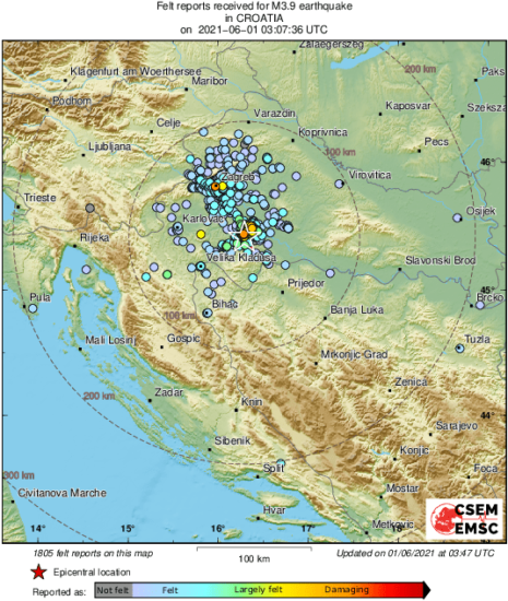 Hrvaško prebudil sunek: 3.6