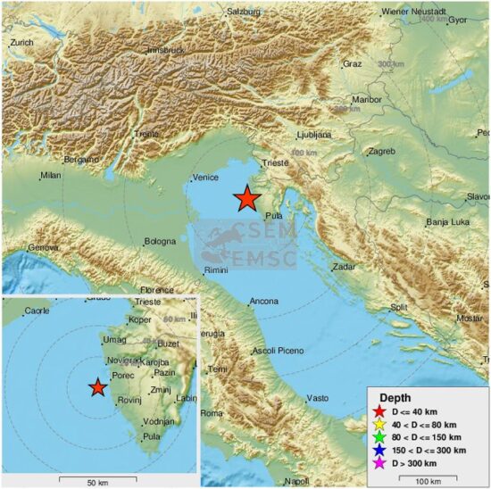 Istro malo po 13. uri stresel potres magnitude 3,1